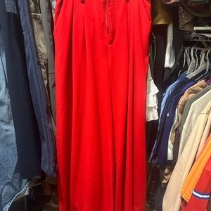 Anthropologie Red Wide Leg Trousers